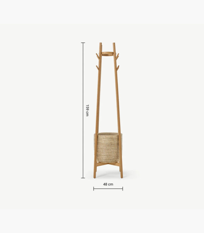 Manu Coat Stand with Natural Seagrass Basket - Image 4