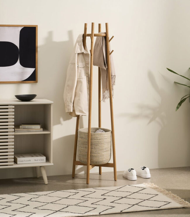 Manu Coat Stand with Natural Seagrass Basket - Image 2